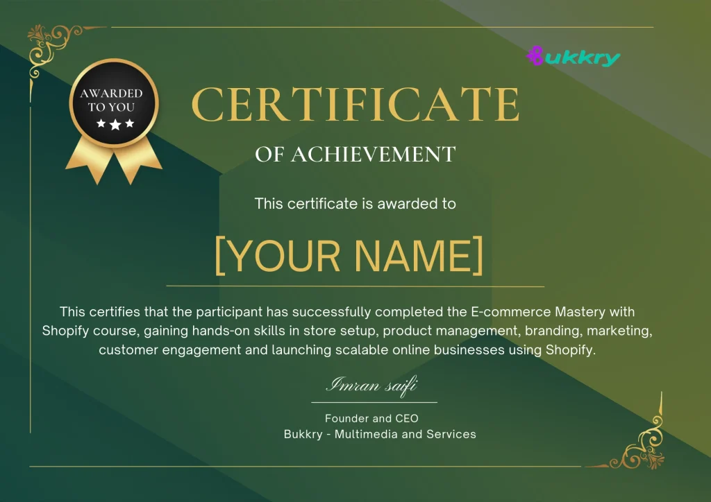 Shopify E-commerce Mastery Course by Bukkry