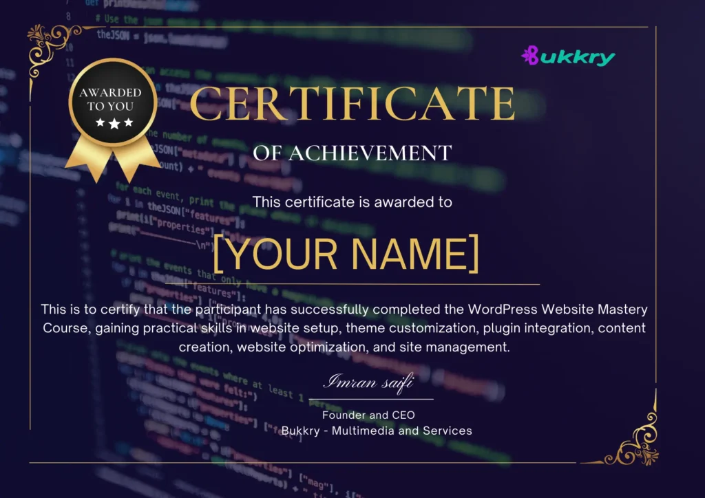 WordPress Website Mastery Course by Bukkry with certificate