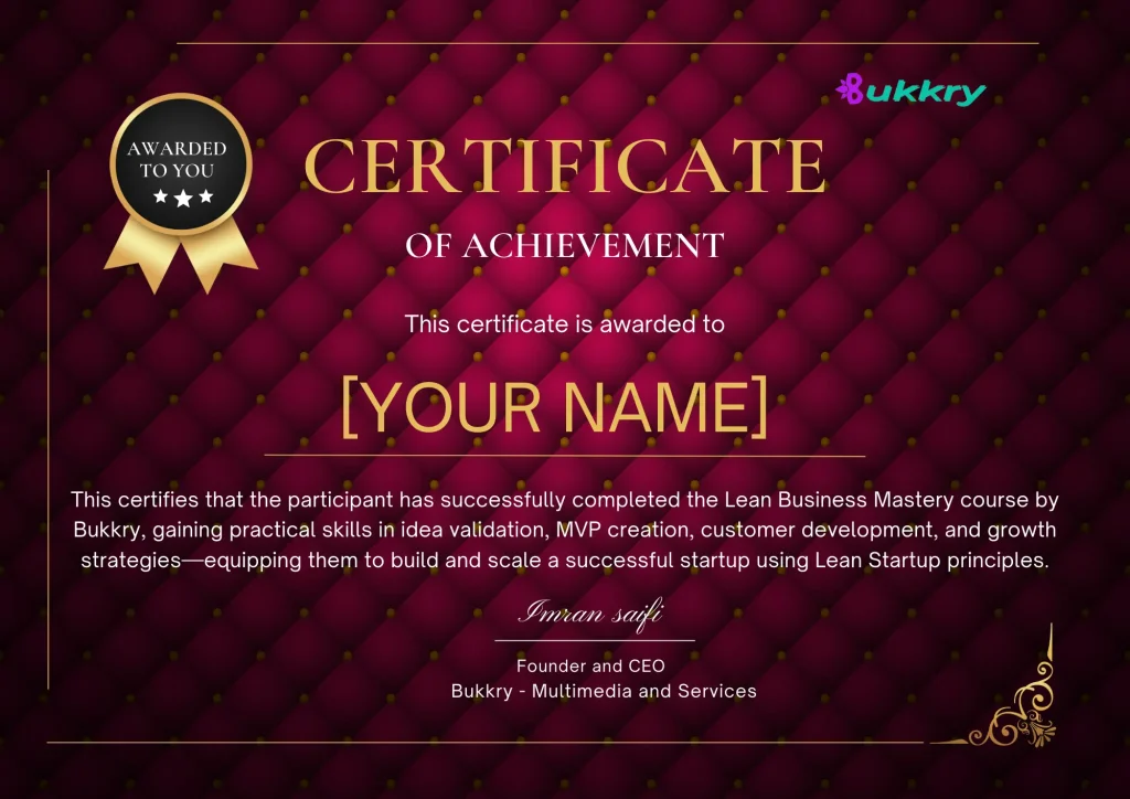 Lean Business Mastery Certificate by Bukkry